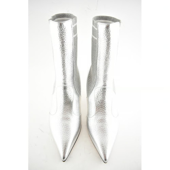 Fendi Rockoko Silver Scuba Stretch FF Logo Knit Sock Ankle Kitten Heel Boot 37.5 - Picture 6 of 12